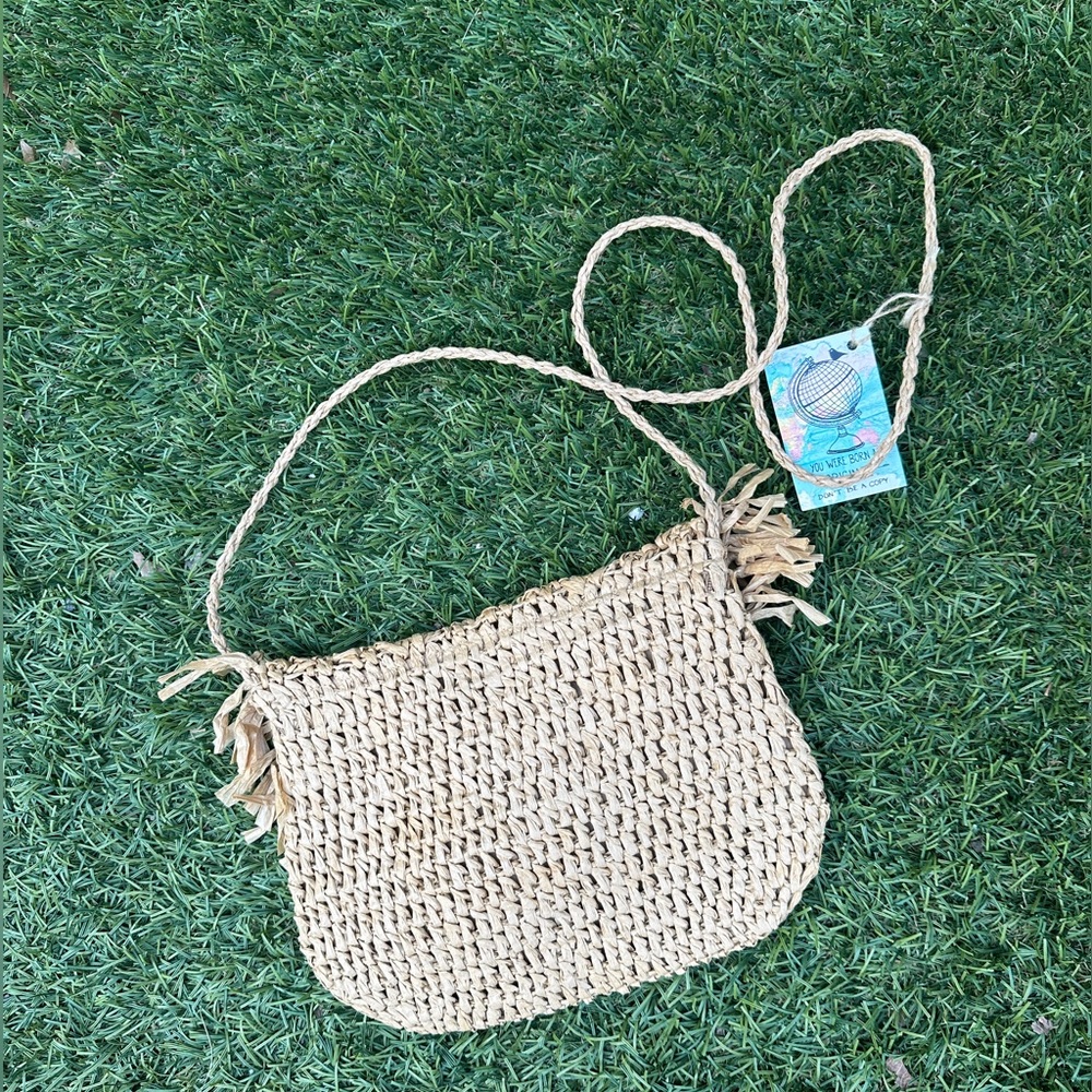 BNWT Dutch Handmade Crocheted Straw Crossbody Bag Purse - Picture 9 of 12